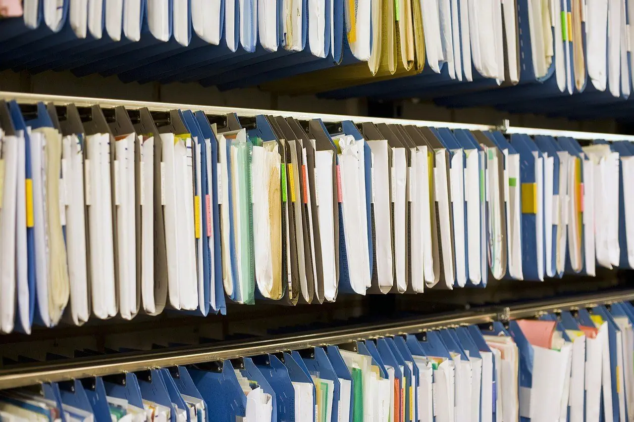 Shelves of hanging case files